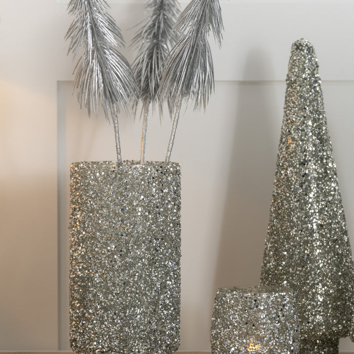 J-Line decoratie Kerstboom Glitter - glas - zilver - large