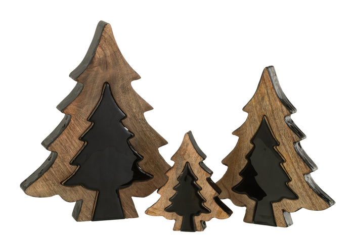 J-Line decoratie Kerstboom Puzzel - hout - zwart|naturel - small