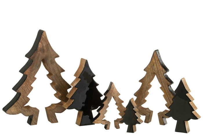 J-Line decoratie Kerstboom Puzzel - hout - zwart|naturel - small