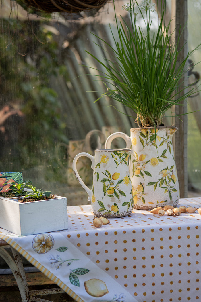 Clayre & Eef Tafelkleed 100x100 cm Beige Geel Katoen Vierkant Citroen