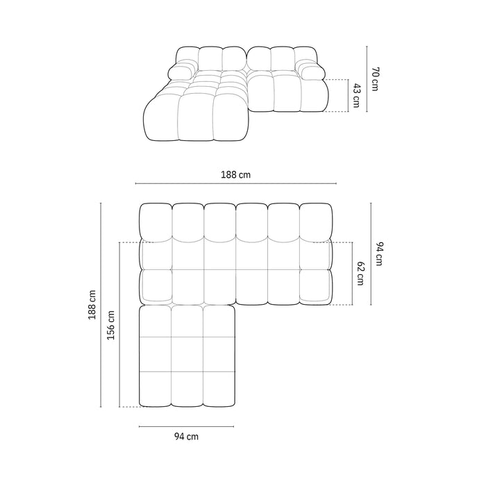 Milo Casa Tropea Modulaire 2-zitsbank met Hocker - Zwart