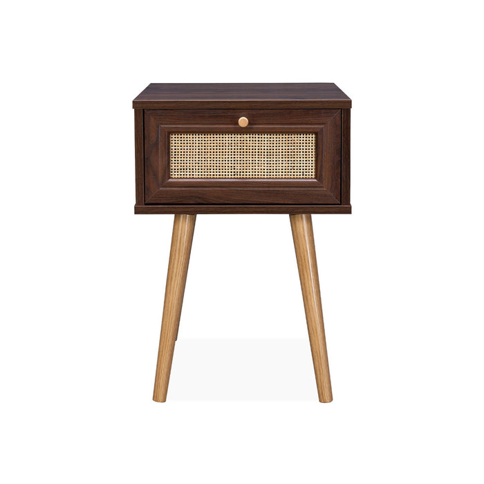 sweeek - Nachtkastje met hout- en rietmotief, 1 lade