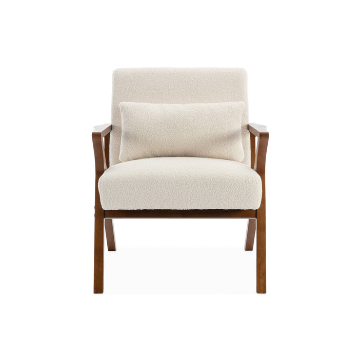 sweeek - Scandinavische fauteuil in heveahout en bouclé