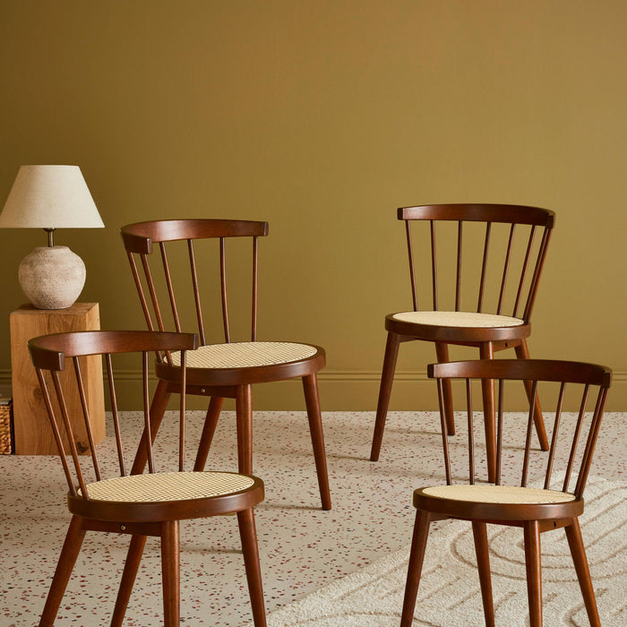 sweeek - Houten en rotan stoelen (set van 4)