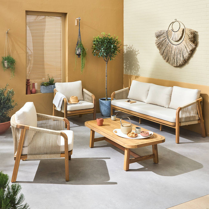 sweeek - 5-zits tuinmeubelset van hout en touw