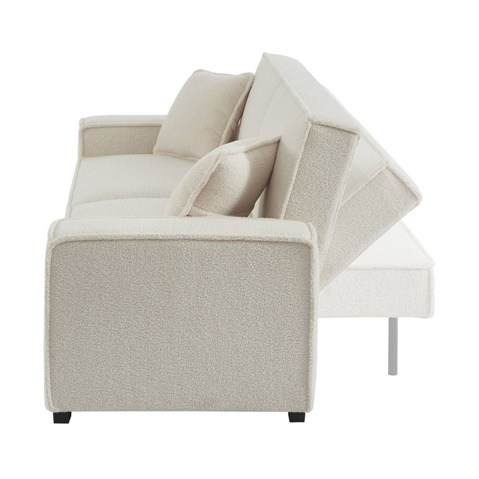 sweeek - 3-zits slaapbank in wit-crème boucléstof