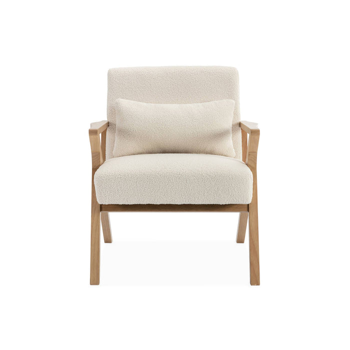 sweeek - Scandinavische fauteuil in heveahout en bouclé