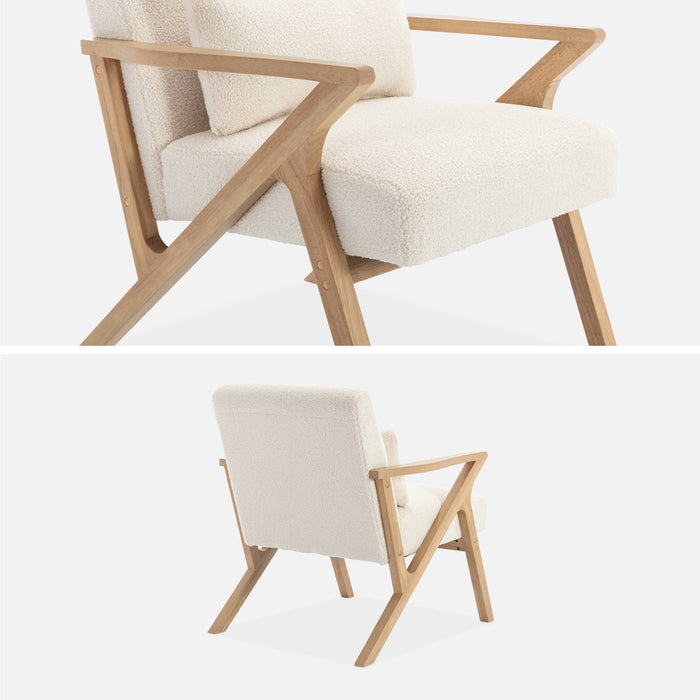 sweeek - Scandinavische fauteuil in heveahout en bouclé