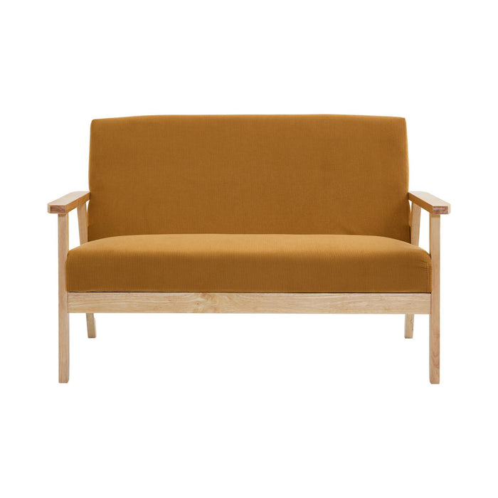 sweeek - Bank 2-zits + fauteuil, corduroy, houten poten.