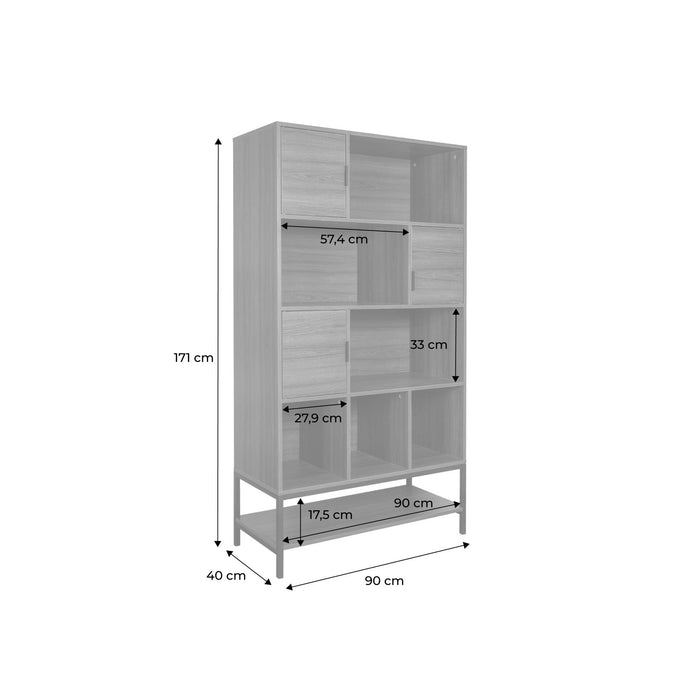 sweeek - Walnootkleurige houten boekenkast, 9 vakken