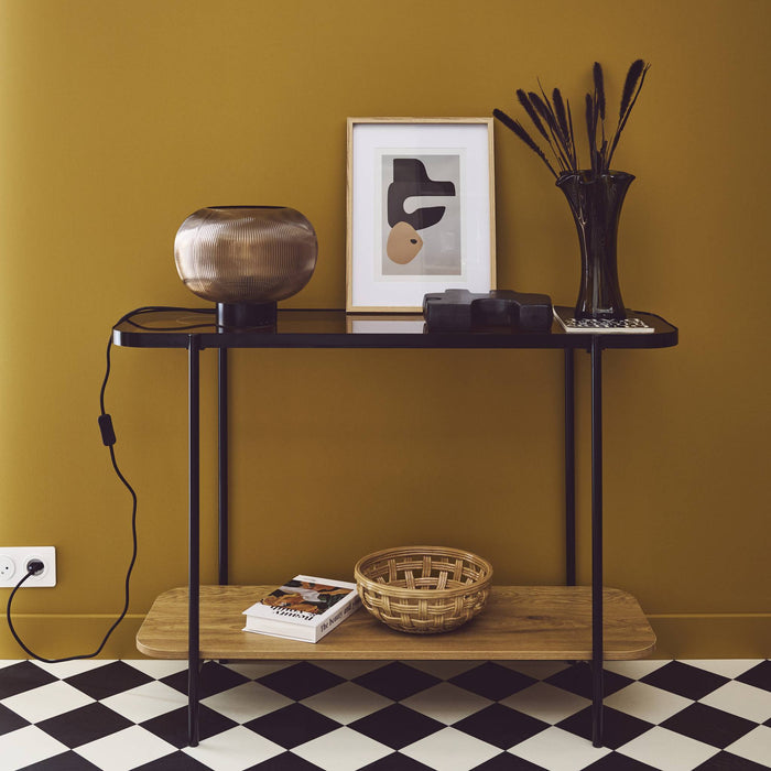 sweeek - Salontafel vintage van zwart metaal met plateau's van glas en