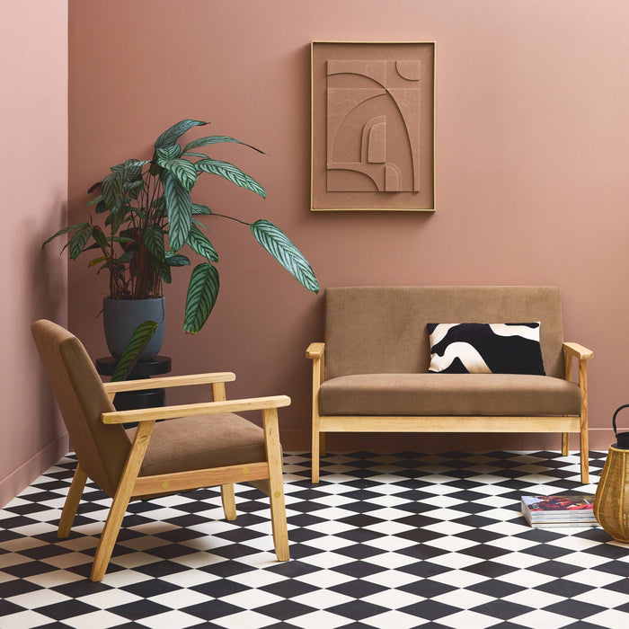 sweeek - Bank 2-zits + fauteuil, corduroy, houten poten.