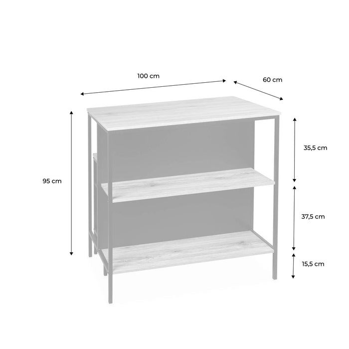 sweeek - Hoge tafel van hout en metaal, 2 planken, 2 krukjes