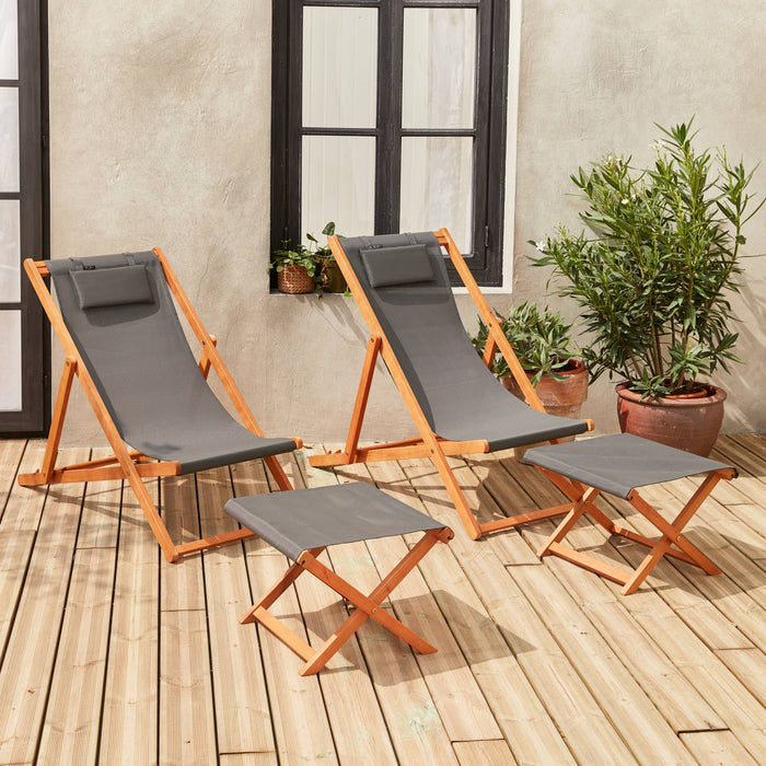 sweeek - 2x houten strandstoelen met voetenbank