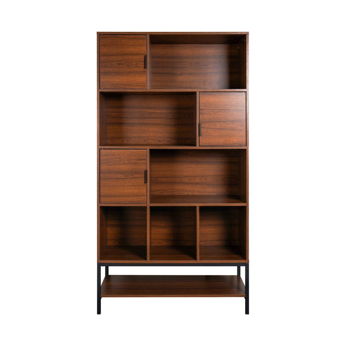 sweeek - Walnootkleurige houten boekenkast, 9 vakken