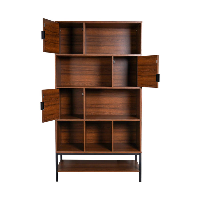 sweeek - Walnootkleurige houten boekenkast, 9 vakken