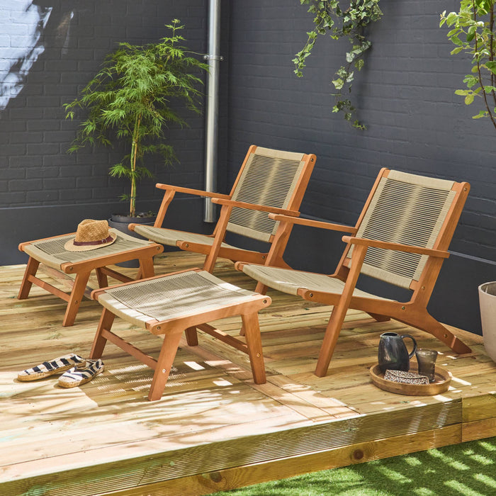 sweeek - Tuinstoel met voetsteun van hout en touw (set van 2)