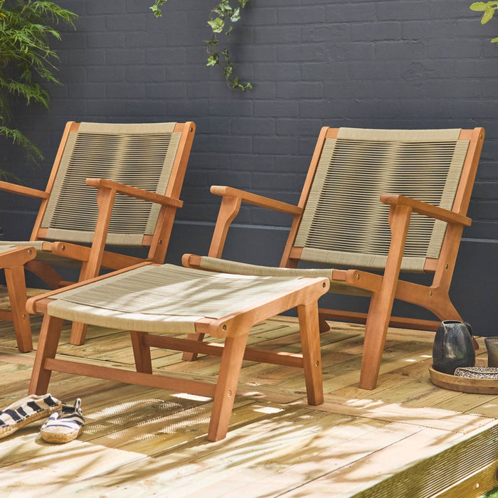 sweeek - Tuinstoel met voetsteun van hout en touw (set van 2)