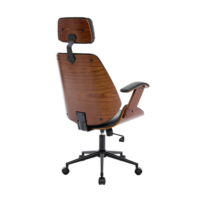 sweeek - Bureaustoel met wielen, gebogen hout en kunstleren afwerking