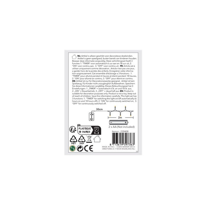 Anna's Collection - lichtsnoer met bolletjes - 200 cm - warm wit