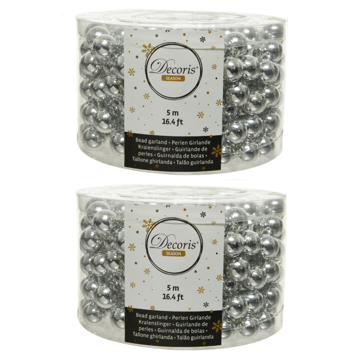 Decoris Kerstslinger - zilverlkeurig - kralen - 500 cm