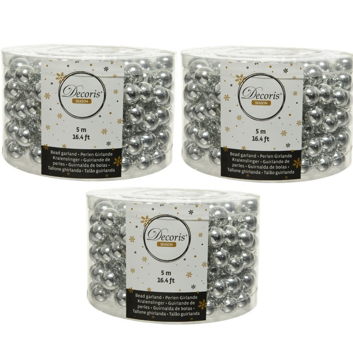 Decoris Kerstslinger - zilverlkeurig - kralen - 500 cm