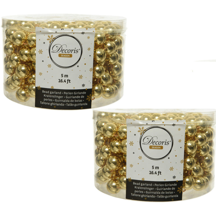 Decoris Kerstslinger - goudkleurig - kralen - 500 cm