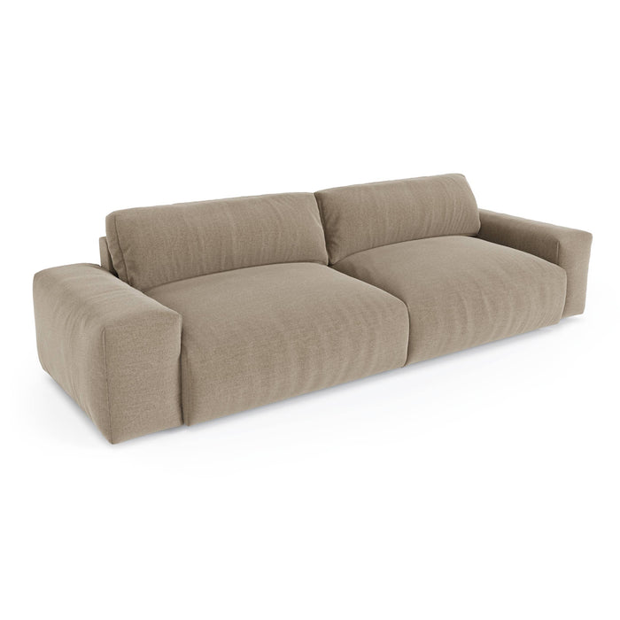 4-zitsbank in zacht beige geweven stof 240cm