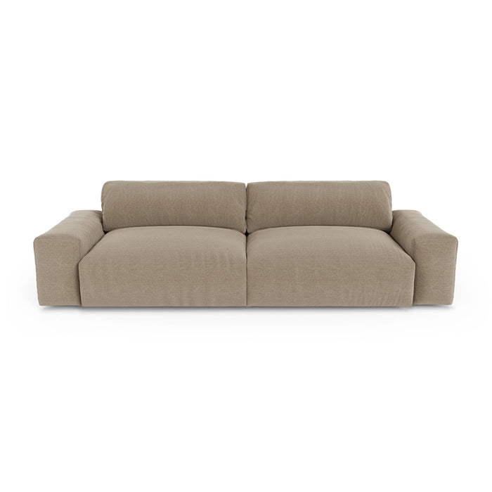 4-zitsbank in zacht beige geweven stof 240cm
