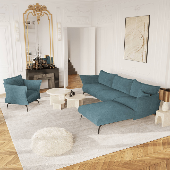 Fluwelen hoekbank met oceaanblauw patroon