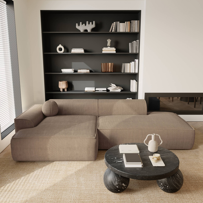 Sofa linkerhoek crème ribfluweel 300cm