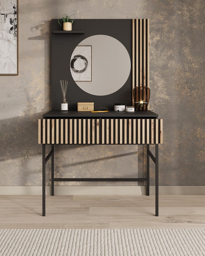 Meubella Kaptafel Marbella - Zwart - 85 cm - Met spiegel