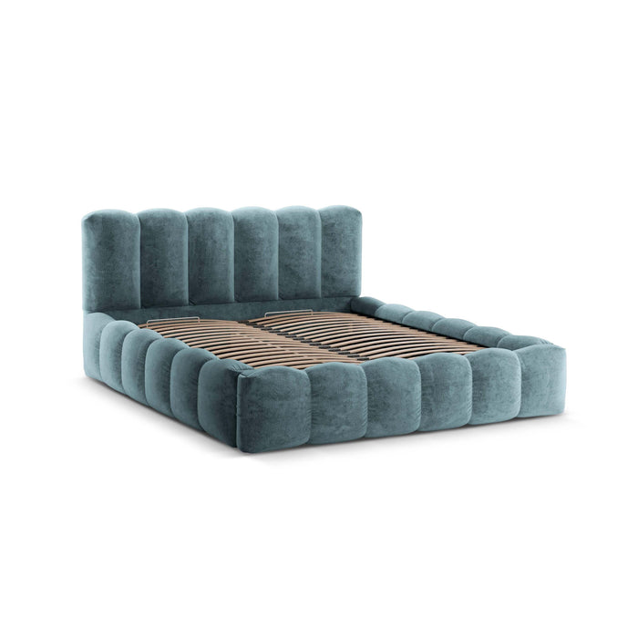 Micadoni Lupine Bedframe met Opbergruimte 200 x 200 cm - Chenille - Denimblauw