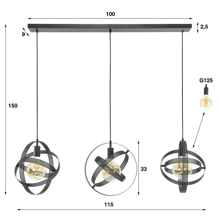 Giga Meubel - Hanglamp Cosmos Mesh 3-Lichts Artic Zwart