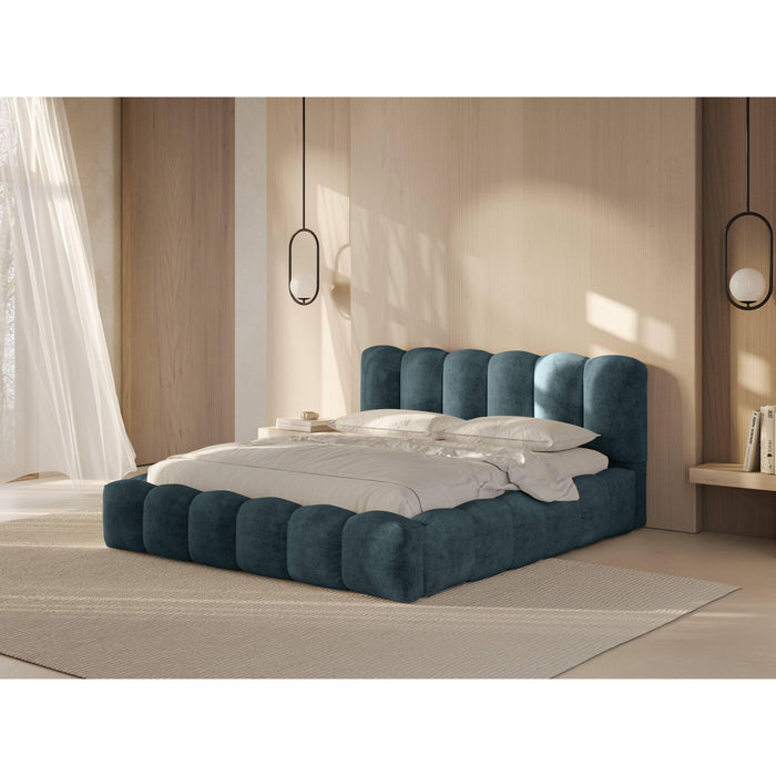 Micadoni Lupine Bedframe met Opbergruimte 160 x 200 cm - Chenille - Denimblauw