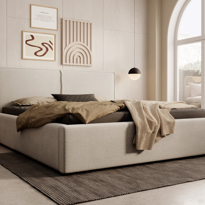 Meubella Tweepersoonsbed Infinity - Beige ribstof - 160x200 cm