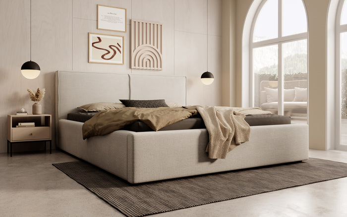 Meubella Tweepersoonsbed Infinity - Beige ribstof - 160x200 cm