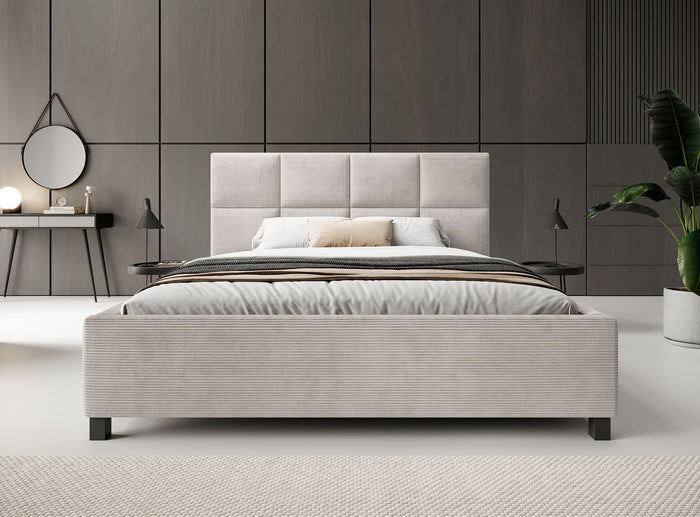 Meubella Tweepersoonsbed Soline - Beige ribstof - 180x200 cm