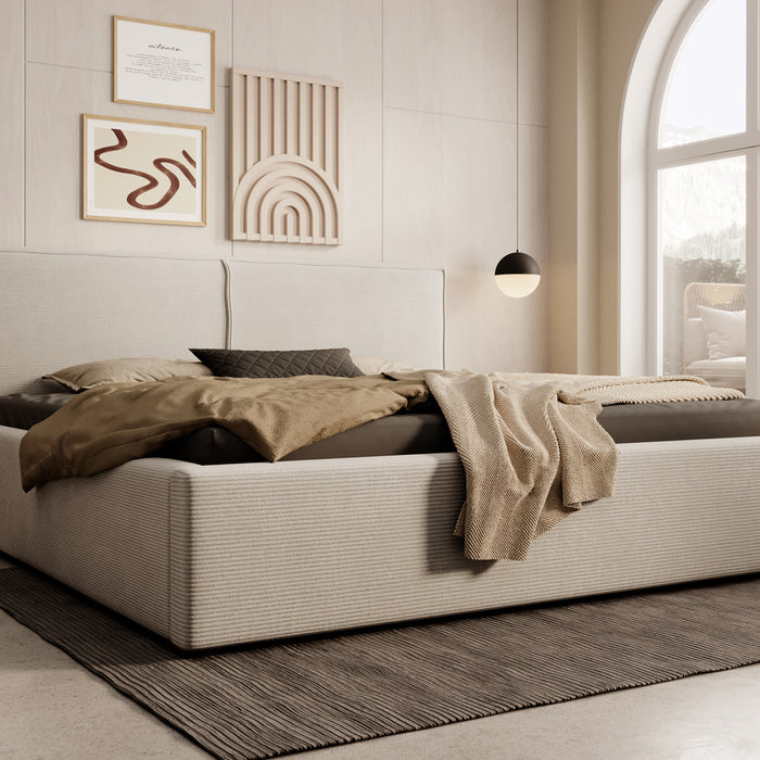Meubella Tweepersoonsbed Infinity - Beige ribstof - 180x200 cm
