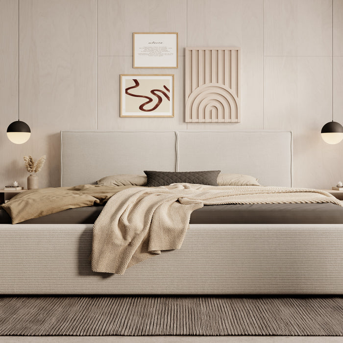 Meubella Tweepersoonsbed Infinity - Beige ribstof - 180x200 cm