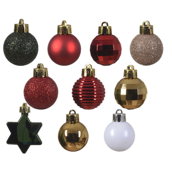 Decoris Kerstballen - 30st - kunststof - rood-groen-champagne - 3 cm