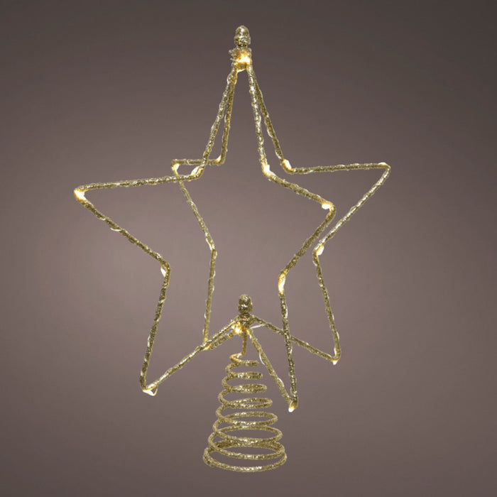 Decoris Kerstboompiek - 25 cm - LED - ster - goud