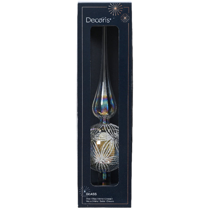 Decoris kerstboom piek luxe - wit - parelmoer - glas - 31cm