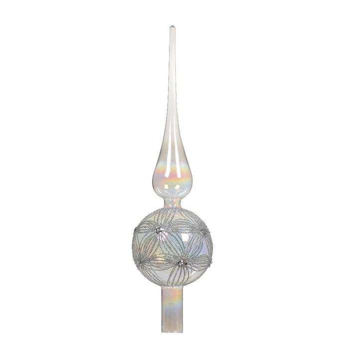 Decoris kerstboom piek luxe - wit - parelmoer - glas - 31cm