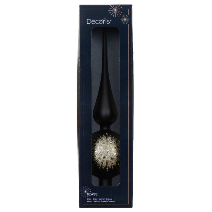 Decoris kerstboom piek luxe - zwart - glas - 31cm