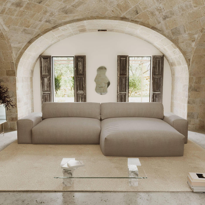 4-zits rechthoekige sofa in soft touch geweven stof blauw grijs 310cm