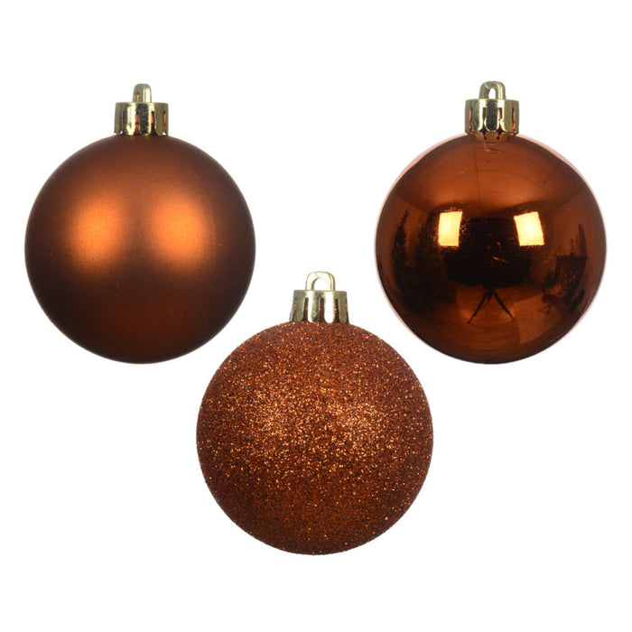 Decoris Mini kerstballen - 14x- cognac bruin - D3 cm - kunststof