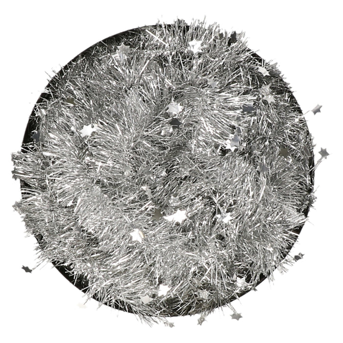 Decoris Kerstslinger - sterren - zilver - 270 x 10 cm - lametta