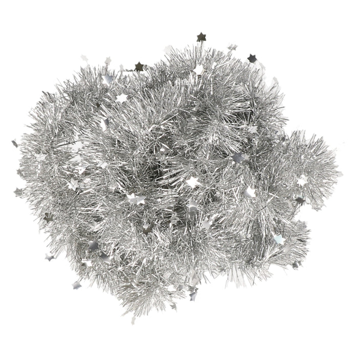 Decoris Kerstslinger - sterren - zilver - 270 x 10 cm - lametta