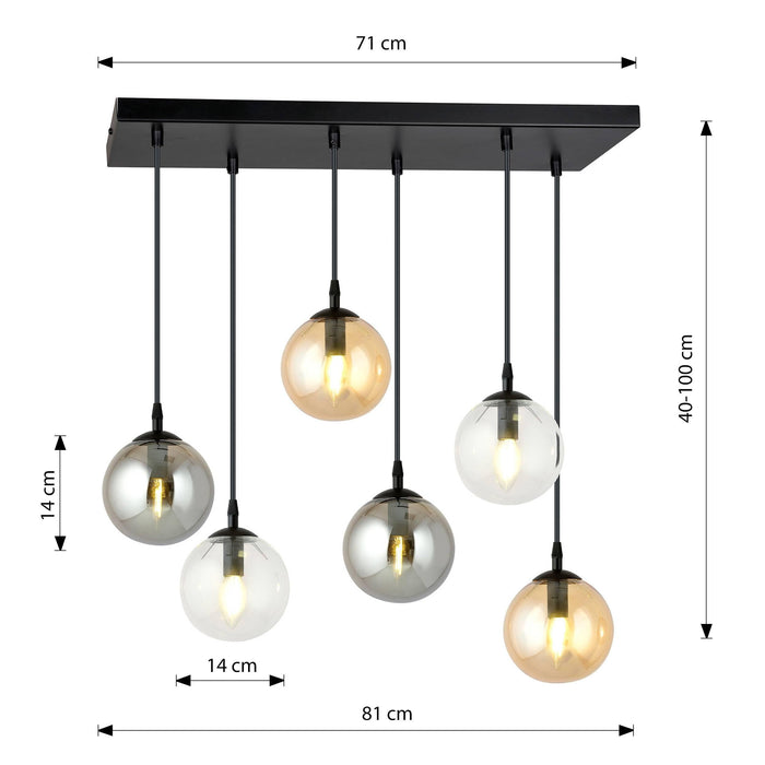 NADUVI Collection Glazen hanglamp eetkamer Cosmo 6-lichts